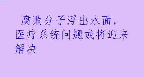  腐败分子浮出水面，医疗系统问题或将迎来解决 