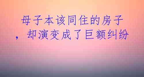 母子本该同住的房子,却演变成了巨额纠纷