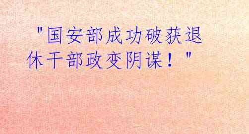  "国安部成功破获退休干部政变阴谋！" 