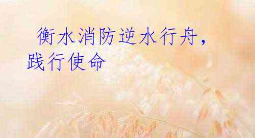 衡水消防逆水行舟,践行使命