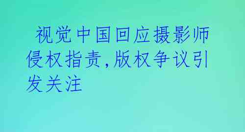  视觉中国回应摄影师侵权指责,版权争议引发关注 