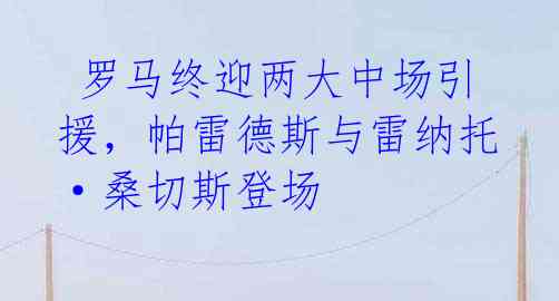 罗马终迎两大中场引援,帕雷德斯与雷纳托·桑切斯登场