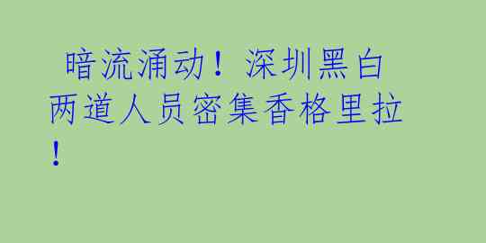 暗流涌动!深圳黑白两道人员密集香格里拉!
