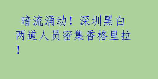  暗流涌动！深圳黑白两道人员密集香格里拉！ 