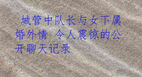 城管中队长与女下属婚外情 令人震惊的公开聊天记录