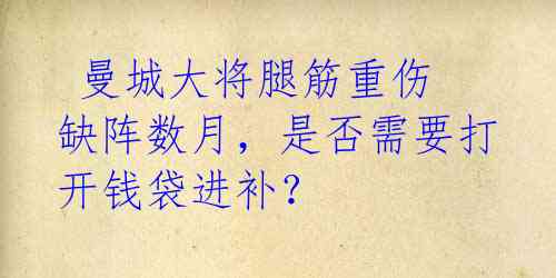  曼城大将腿筋重伤 缺阵数月，是否需要打开钱袋进补？ 