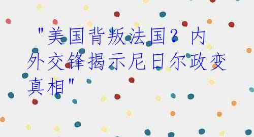 "美国背叛法国?内外交锋揭示尼日尔政变真相"