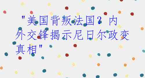  "美国背叛法国？内外交锋揭示尼日尔政变真相" 