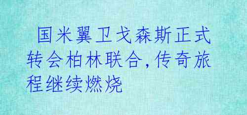 国米翼卫戈森斯正式转会柏林联合,传奇旅程继续燃烧