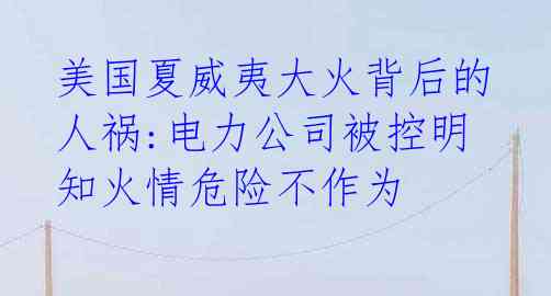 美国夏威夷大火背后的人祸:电力公司被控明知火情危险不作为