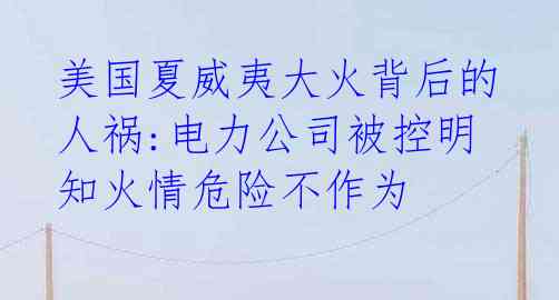 美国夏威夷大火背后的人祸:电力公司被控明知火情危险不作为 