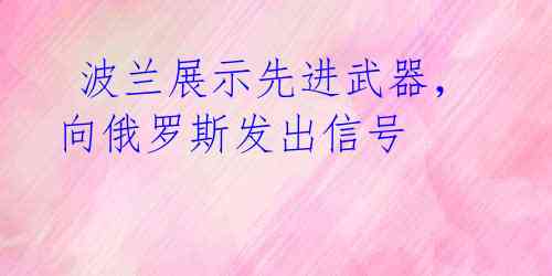  波兰展示先进武器，向俄罗斯发出信号 