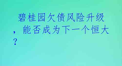  碧桂园欠债风险升级，能否成为下一个恒大？ 