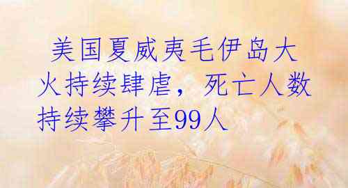  美国夏威夷毛伊岛大火持续肆虐，死亡人数持续攀升至99人 