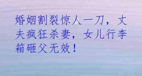 婚姻割裂惊人一刀，丈夫疯狂杀妻，女儿行李箱砸父无效！
