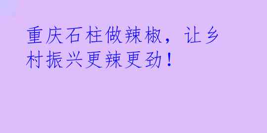 重庆石柱做辣椒，让乡村振兴更辣更劲！ 