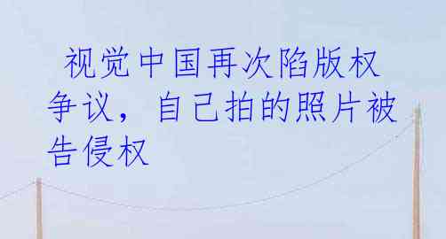  视觉中国再次陷版权争议，自己拍的照片被告侵权 