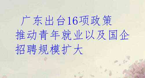  广东出台16项政策 推动青年就业以及国企招聘规模扩大