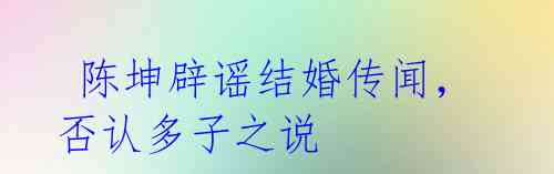  陈坤辟谣结婚传闻，否认多子之说