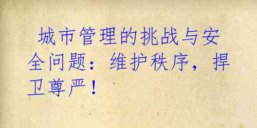  城市管理的挑战与安全问题：维护秩序，捍卫尊严！