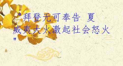  "拜登无可奉告 夏威夷大火激起社会怒火"