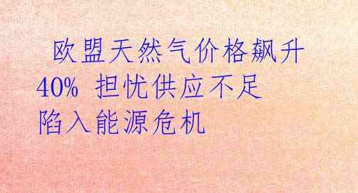 欧盟天然气价格飙升40% 担忧供应不足陷入能源危机