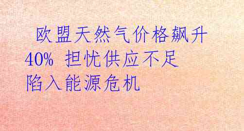  欧盟天然气价格飙升40% 担忧供应不足陷入能源危机 