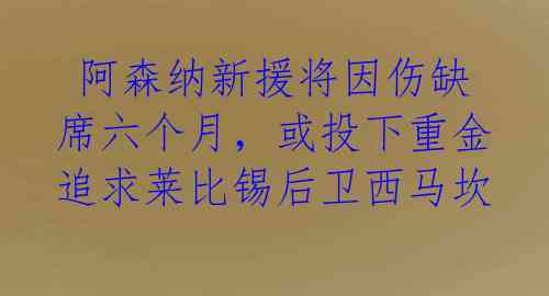 阿森纳新援将因伤缺席六个月,或投下重金追求莱比锡后卫西马坎
