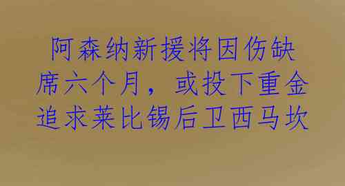  阿森纳新援将因伤缺席六个月，或投下重金追求莱比锡后卫西马坎 