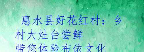 惠水县好花红村:乡村大灶台尝鲜 带您体验布依文化