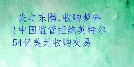 失之东隅,收购梦碎!中国监管拒绝英特尔54亿美元收购交易