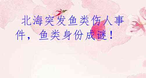 北海突发鱼类伤人事件,鱼类身份成谜!