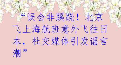  “误会非蹊跷！北京飞上海航班意外飞往日本，社交媒体引发谣言潮” 