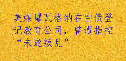 美媒曝瓦格纳在白俄登记教育公司,曾遭指控“未遂叛乱”