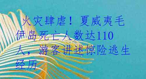 火灾肆虐!夏威夷毛伊岛死亡人数达110人,游客讲述惊险逃生经历