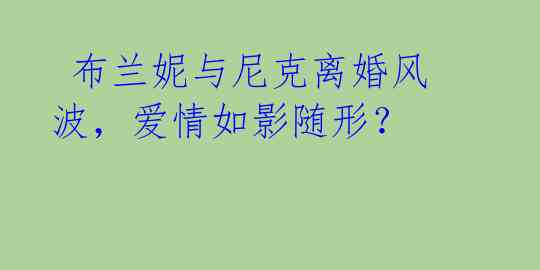 布兰妮与尼克离婚风波,爱情如影随形?
