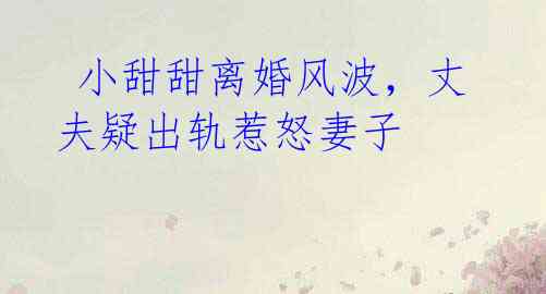  小甜甜离婚风波，丈夫疑出轨惹怒妻子