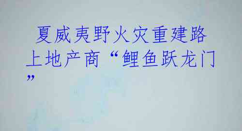  夏威夷野火灾重建路上地产商“鲤鱼跃龙门”