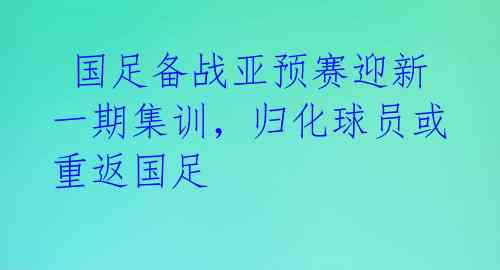 国足备战亚预赛迎新一期集训，归化球员或重返国足