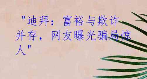  "迪拜：富裕与欺诈并存，网友曝光骗局惊人"
