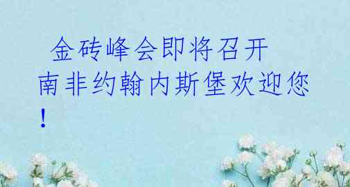  金砖峰会即将召开 南非约翰内斯堡欢迎您！