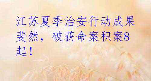 江苏夏季治安行动成果斐然，破获命案积案8起！
