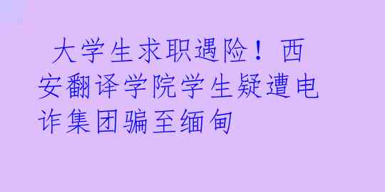  大学生求职遇险！西安翻译学院学生疑遭电诈集团骗至缅甸