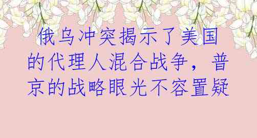  俄乌冲突揭示了美国的代理人混合战争，普京的战略眼光不容置疑 