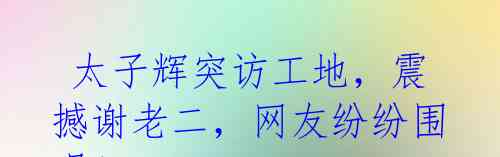  太子辉突访工地，震撼谢老二，网友纷纷围观！