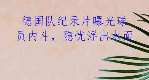  德国队纪录片曝光球员内斗，隐忧浮出水面
