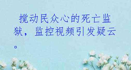  搅动民众心的死亡监狱，监控视频引发疑云。