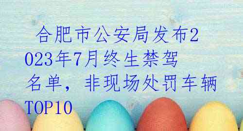  合肥市公安局发布2023年7月终生禁驾名单，非现场处罚车辆TOP10 