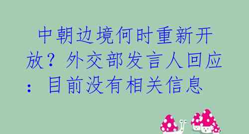  中朝边境何时重新开放？外交部发言人回应：目前没有相关信息 