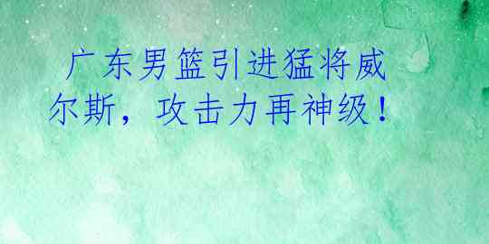  广东男篮引进猛将威尔斯，攻击力再神级！ 